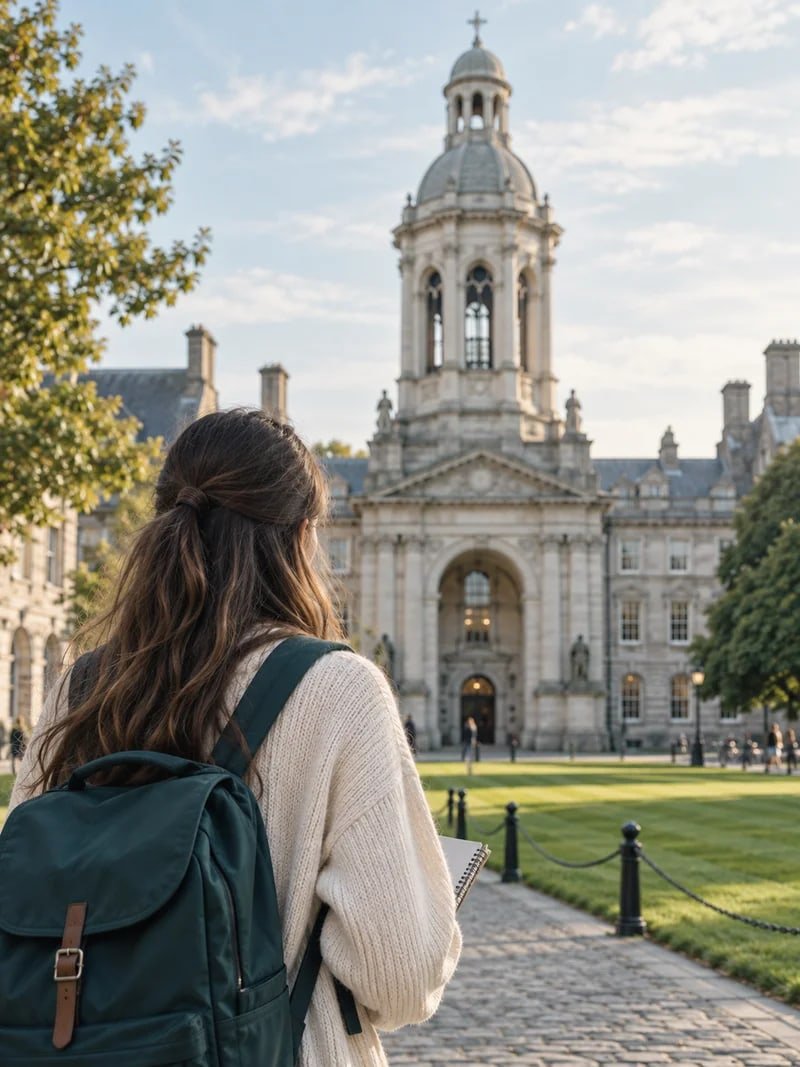 Student arriving at an overseas university campus