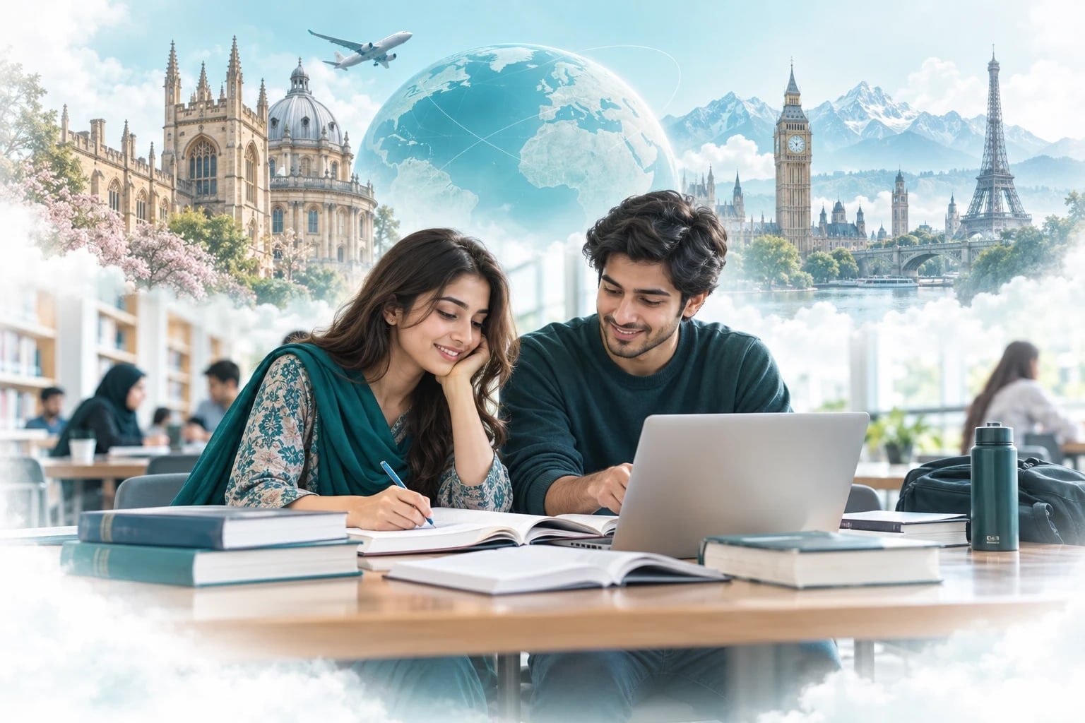 Pakistani male and female students studying together